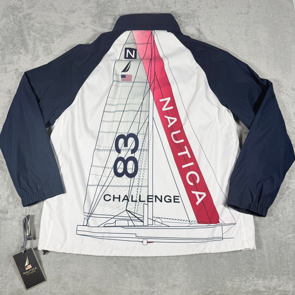Nautica Mens 2XL Windbreaker Jacket Navy Blue USA Series Sailing J11371